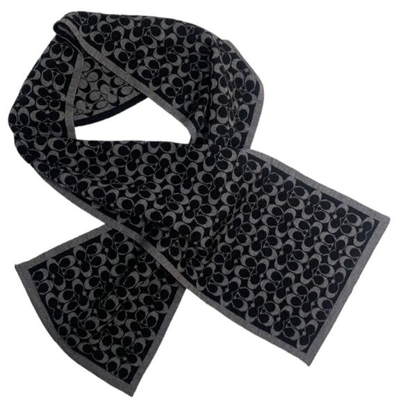 Coach Black & Charcoal Mini Signature Muffler Scarf W1544 7-3/4” x 48” - Picture 1 of 6